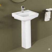 ReposeElite Traditionele Witte Keramische Pedestal Tweedelige Waterbestendige Gemakkelijk Reinigbare Ziekenhuis Badkamer Wasbak 5-Jaar Garantie