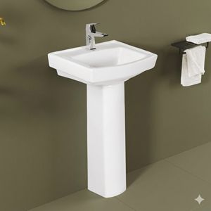 ReposeElite Lavabo sur pied en céramique blanche moderne, lavabo mural en deux parties pour villa et cuisine - Product Image 3