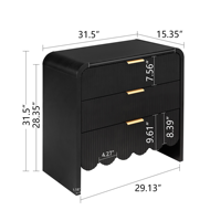 Table de chevet noire à 3 tiroirs cannelés, armoire de rangement en panneaux de particules ondulés pour chambre à coucher et appartement