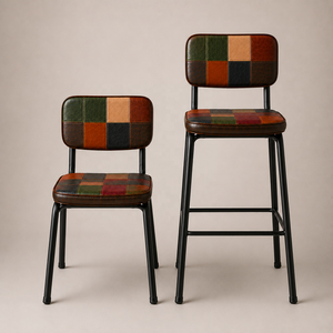 Chaise de restaurant industrielle empilable moderne rembourrée en patchwork, en cuir de buffle véritable, avec structure en fer, mobilier de salle à manger OEM, garantie 3 ans - Product Image 5
