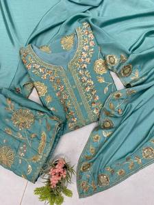 Designer Embroidered Cotton Top with Sharara and Dupatta Set In-Stock for Ethnic Festive or Party Wear - Product Image 2