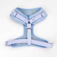 Set Harness dan Tali Anjing Bahan Corduroy Biru Muda, Dapat Disesuaikan, Dilengkapi Tali Leher dan Tempat Kantong Sampah
