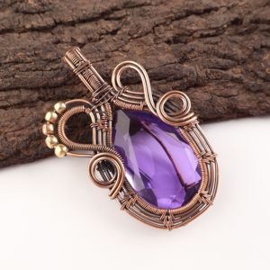 Pendentif Breloque Tendance en Améthyste Africaine Naturelle Taillée en Poire, Enveloppé de Fil de Cuivre Plaqué Argent, Pierre Violette, Collier - Product Image 3