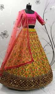 Seda con bordado pesado ZARI, trabajo y trabajo de secuencia, Colección LEHENGA - Product Image 5