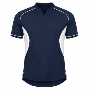 Camiseta Deportiva Personalizada Azul Marino con Paneles Laterales de Malla Blanca, Manga Corta, Fabricante de Uniformes Deportivos - Product Image 1