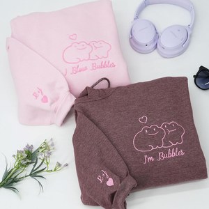 Custom Frog <b>Couple</b> Embroidered Hoodie with Roman Date & Initials <b>Matching</b> <b>Hoodies</b> <b>For</b> <b>Couple</b> 1st Anniversary Gift <b>for</b> <b>Couples</b> - Product Image 3