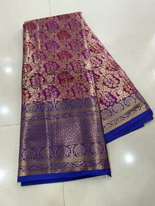 เสื้อผ้าชาติพันธุ์คุณภาพพรีเมียม ผ้าไหมอินเดียคันจิเวราห์เนื้อนุ่ม งานปักแจ็คการ์ด ซารีพร้อมเสื้อคลุม ปาลลูหรูหรา แฟชั่นสำหรับผู้หญิง ไม่มีลายพิมพ์ - Product Image 6