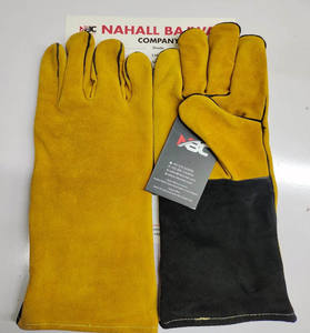 Guantes de soldadura OEM resistentes al calor de cuero Partido de vaca/guantes de soldadura aprobados EN388/guantes de seguridad de protección de manos al por mayor 14" - Product Image 1