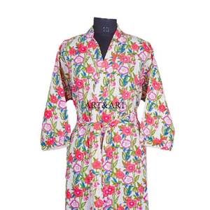 Elegante Chaqueta Kimono Kantha Vintage de Lujo con Estampado Floral, Talla Única, Abertura Frontal con Cordones, para Uso Casual de Verano, Excelente para Regalo - Product Image 3