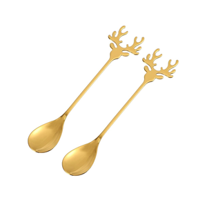 ช้อนทองเหลืองทรงใบช้อน4ชิ้นช้อนเคลือบเงาสีทองช้อนด้ามสั้น - Product Image 4