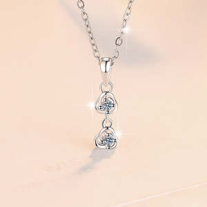 Trendy Minimalist Double Stone <b>Pendant</b> 0.03Ct*2 VVs1 Moissanite S925 <b>Sterling</b> <b>Silver</b> Flower <b>Necklace</b> Multi-color Everyday Wear - Product Image 3