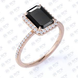 Bague Moissanite Halo coupe émeraude noire 1.75 TCW pour femme/925 argent Sterling VVS clarté mariage montage bague Moissanite - Product Image 5