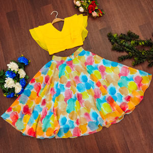 Shoryam Fashion Kids Ethnic Wear Digital Print Chaniya Choli Set Girls Tiered Ruffle Sleeve Blouse <b>Flared</b> <b>Skirt</b> Party - Product Image 1