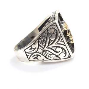 Men's 925 Sterling Silver <b>Skull</b> Arms Engraved Fashion <b>Ring</b> Classic Style with Claw Inlay Resizable Gift for Children - Product Image 4