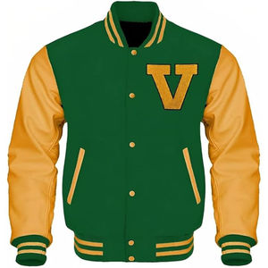 Veste de baseball en cuir véritable pour homme, personnalisée, en laine, avec broderies et patchs rouges, logos et étiquettes, veste pour homme - Product Image 1