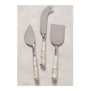 Nouveau Style Fabriqué À La Main 3pc En Acier Inoxydable Trancheuse Couteaux À Fromage Ensemble avec Nacre Poignée pour Servir Du Fromage Petit Déjeuner - Product Image 1