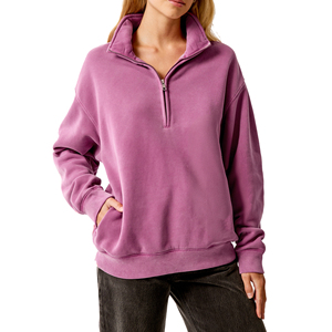 Sudaderas cortas de cuello alto para mujer, Color sólido, media cremallera, manga larga, bolsillo canguro, estilo informal, sudaderas estampadas de invierno - Product Image 1