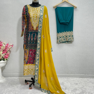 ผ้าจอร์กาตต์หนักพร้อม KURTI-PLAZZO งานเพชรออกแบบล่าสุด - Product Image 1