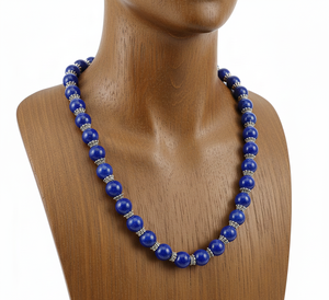Collar de Cuentas Geométricas de Plata Tibetana de 18 Pulgadas para Mujer, de Alta Calidad, con Lapislázuli Natural y Perla de Agua Dulce, Ideal para Regalo - Product Image 3