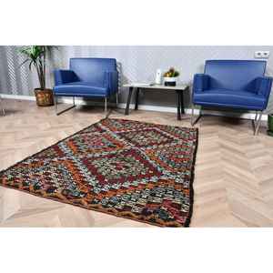 Alfombra Turca Vintage de 5.3x3.7 pies, Alfombra Kilim de Lana Negra - Product Image 3