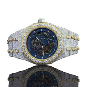 Reloj de Moda con Diamantes Cultivados VVS, Estilo Hip Hop, para Hombre, con Esfera Redonda Blanca y Rosa, Acero Inoxidable - Product Image 3