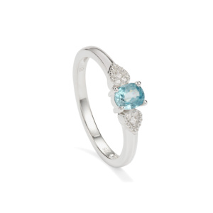 Anillo de Circonita Azul Corte Radiante con Circonita Blanca Ovalada, Plata de Ley Chapada en Rodio, 0.72 Quilates, Diseño Geométrico - Product Image 1
