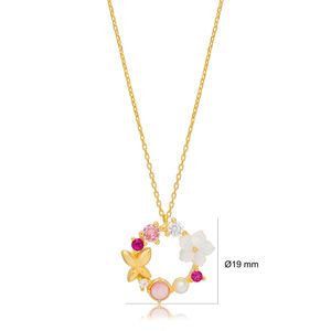 Multicolor Summer Flower <b>Butterfly</b> Round Charm <b>Necklace</b> Pendant Turkish Handmade 925 Sterling <b>Silver</b> Jewelry - Product Image 3