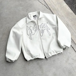 Chaqueta de cuero con patrón de letras Hombres Mujeres Bordado Casual Streetwear Hip Hop Harajuku Moda Abrigos de manga larga - Product Image 6