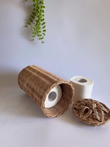 Porte-papier toilette en rotin avec couvercle à motif tissé, boîte de rangement artisanale, écologique, naturelle, décoration intérieure et extérieure, vente en gros du Vietnam - Product Image 3