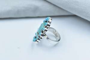 Adjustable Oval Cut Natural Stone Mojave <b>Turquoise</b> Sterling Silver Bezel Setting Cluster Trendy Gemstone <b>Rings</b> for Wedding Party - Product Image 4