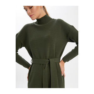 Vestido de Punto a Rayas con Cinturón de Lana para Mujer BGN W24HD022 - Elegante Vestido Suéter con Cinturones - Product Image 4