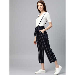 กางเกงเอี๊ยมและกางเกงขายาวลายทางสีน้ำเงินสำหรับผู้หญิง - Product Image 3