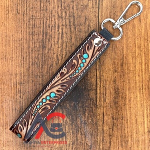 สไตล์มือแกะสลักเครื่องมือหนังพวงกุญแจลายนูนพิมพ์ลายดอกไม้หนัง Key แหวนเครื่องมือหนังน่ารักพวงกุญแจ - Product Image 1