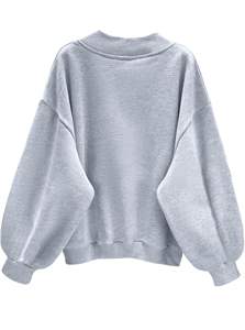 Sweat-shirt ample en coton doux pour femmes, col en V ample, ourlet côtelé, manches longues, haut confortable - Product Image 5