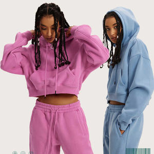 Women's Heavyweight 100% Cotton Sports Tracksuit Winter Streetwear Hoodie Jogger High-Waist Pants Plain Soft Fabric 2-Piece Set - Product Image 5