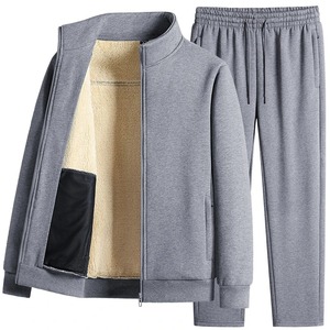 Survêtement hommes ensembles polaire épais à capuche marque décontracté survêtements hommes ensembles veste + pantalon chaud fourrure hiver sweat - Product Image 2