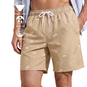 Shorts de plage décontractés pour hommes, séchage rapide, respirants, caleçons de bain, taille élastique avec cordon de serrage, imprimés, logo avant, poche de sport, doublure estivale - Product Image 1