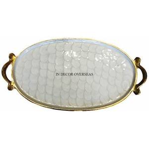 Finition couleur argent Forme ronde polie brillante Plateau de service en métal de qualité supérieure avec motif de fleurs plaquées or - Product Image 6