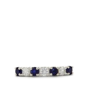 Bague en argent sterling plaqué rhodium avec saphir bleu de Madagascar et zircon blanc 1,25 ct, bijoux fins - Product Image 2