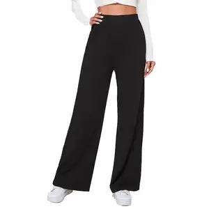 Most Comfortable Women Black Wide Leg Trouser With Elastic Waist Women Customized Flare Sweat Pant Set