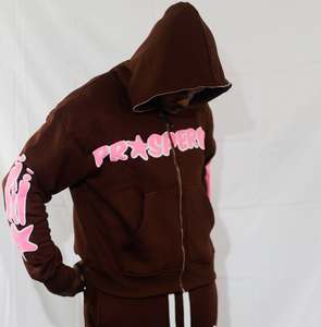 Conjunto Deportivo de 2 Piezas con Estampado Puff, 100% Algodón, Pantalones Acampanados y Sudadera con Cremallera, Estilo Urbano para Hombre - Product Image 4