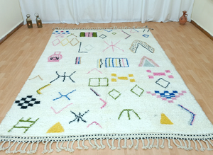 พรมขนสัตว์อซิลัลสีขาวคลาสสิก ทำด้วยมือ ลายสีสันสดใส พรมโมร็อกโกทอมือ พรมทำมือ พรมสำหรับกลางแจ้ง ของตกแต่งบ้าน รับผลิตตามแบบ (OEM) - Product Image 4