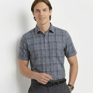 Chemise habillée pour homme personnalisée, rayée, en fil de bambou teint, coupe classique, manches courtes, style formel écologique - Product Image 3