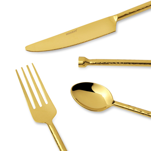 Glossy Finish Hammered Design <b>Gold</b> Plated Stainless Steel <b>Cutlery</b> <b>Set</b> Flatware for Party Wedding and Fine Dining - Product Image 5