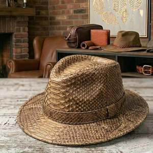 Sombrero vaquero de piel exótica con estampado de pitón, sombrero vaquero de cuero genuino, sombrero vaquero único con estampado de pitón - Product Image 2