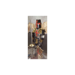 Juego completo de armadura templaria de acero inoxidable de alta calidad, libre de polvo y óxido con patrón de plantas, traje de caballero listo para Primavera, Base de madera - Product Image 5