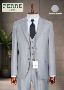 Costume d'affaires noir à fines rayures pour homme, simple boutonnage, col cranté, mélange de laine, coupe droite, infroissable, style britannique - Product Image 5