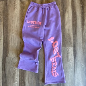 Pantalones de chándal con logotipo personalizado para hombre, pantalones de chándal con estampado de felpa francesa y holgados, pantalones acampanados apilados para hombre - Product Image 4