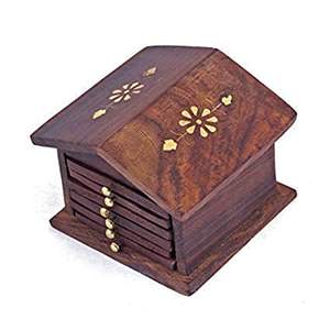 Recién llegado, juego de posavasos de té de madera, juego de posavasos de madera de mango de acacia de alta calidad, posavasos de diseño simple DE LA India - Product Image 4