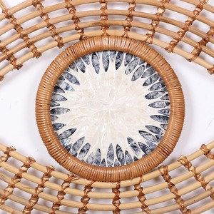 Rotin avec vadrouille décoration murale à la main conception des yeux blanc noir coquille incrustation Art mural décor à la maison pour accent intérieur bohème moderne - Product Image 6